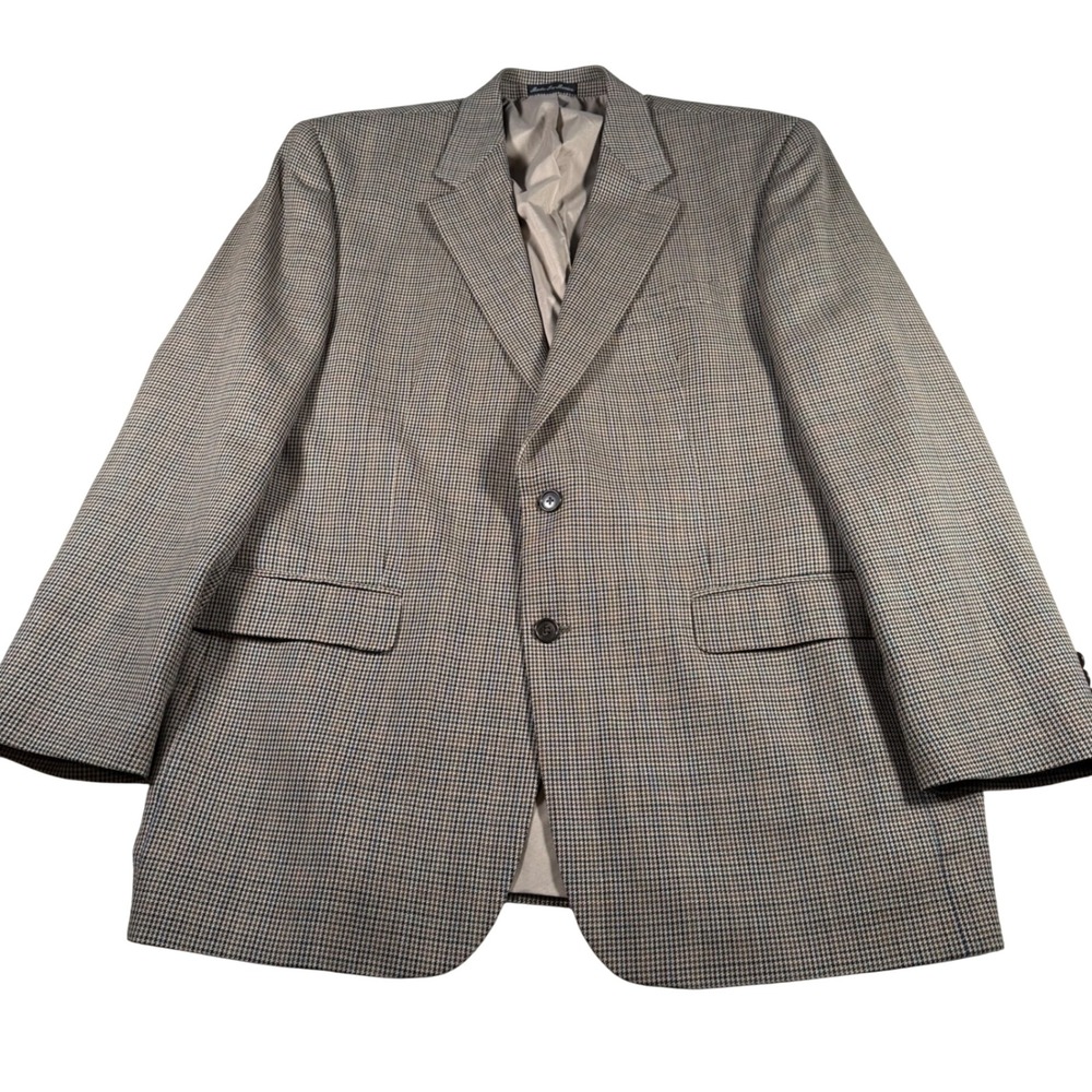 Lauren Ralph Lauren Blazer Mens 46L Brown‎ Houndstooth Pure Wool Sport Coat